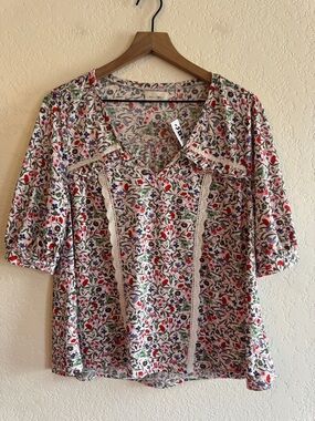 Melloday | floral short sleeve blouse | S